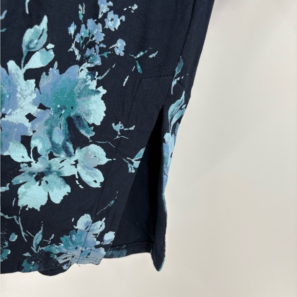 J.Jill Wearever V Neck Floral Tunic Boho Navy Blue Shirred Size Medium tall MT - Picture 7 of 16